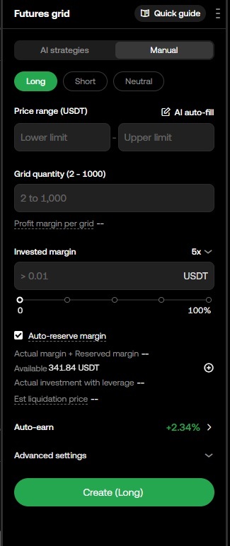 Futures grid 설정 화면