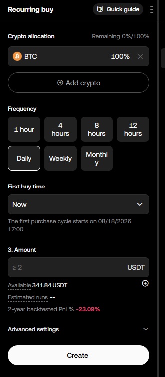 Recurring buy 설정 화면